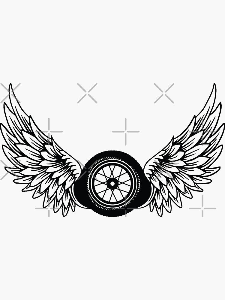 Sticker for Sale avec l'œuvre « Roue de moto avec ailes » de l'artiste  thesmokeydogs