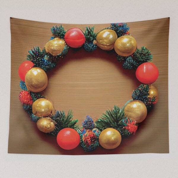 Item preview, a christmas wreath made of gold and red ornaments designed and sold by DesignAtYO.