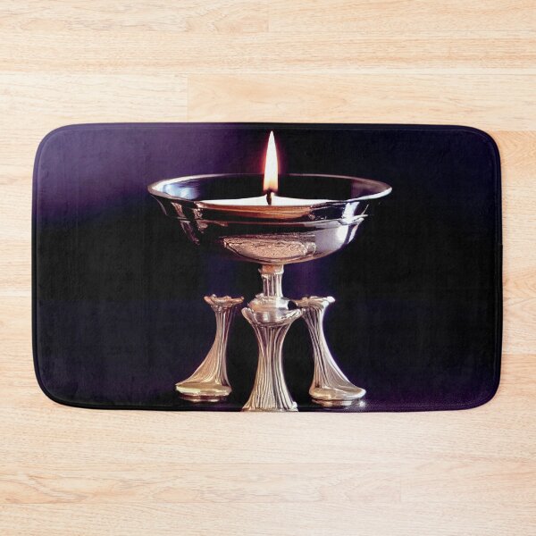 Item preview, a lit candle in a silver bowl on a table designed and sold by DesignAtYO.