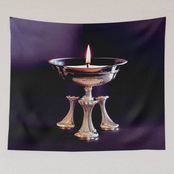Item preview, a lit candle in a silver bowl on a table designed and sold by DesignAtYO.