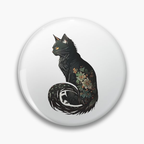 Artikelvorschau, Schwarze Katze aus Japan mit floralen Tattoos, japanische Ästhetik entworfen und verkauft von LorandQuest.