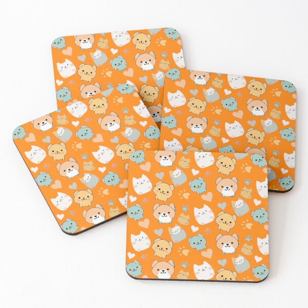 Item preview, Pattern: dog, cat, heart and animal paw - orange background designed and sold by Artxplor.
