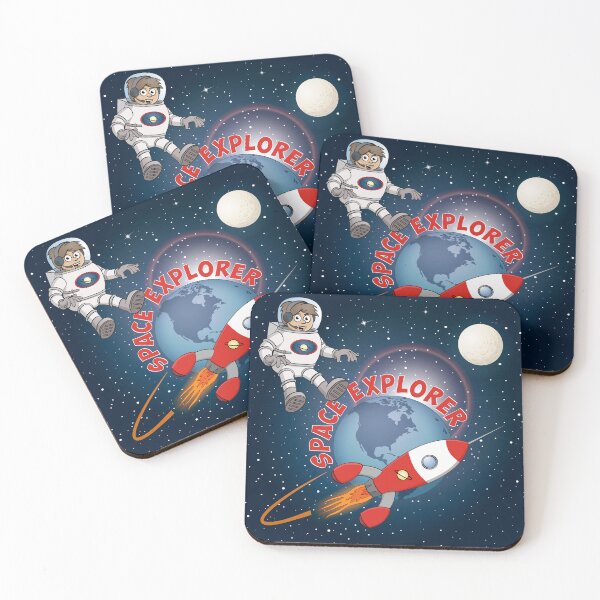 Item preview, Illustration of a happy space explorer astronaut boy against a starry sky designed and sold by Stef Ringoot, cartoons and illustrations.
