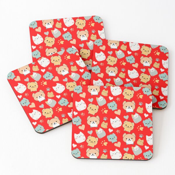 Item preview, Pattern: dog, cat, heart and animal paw - red background designed and sold by Artxplor.