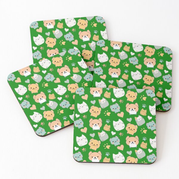 Item preview, Pattern: dog, cat, heart and animal paw - green background designed and sold by Artxplor.