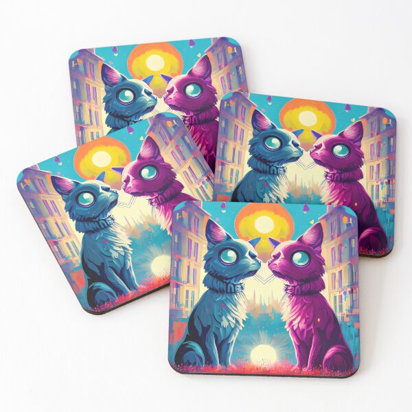 Item preview, Abstract colour splash cool cat couple in the city; perfect gift for cat lovers designed and sold by erzypher.