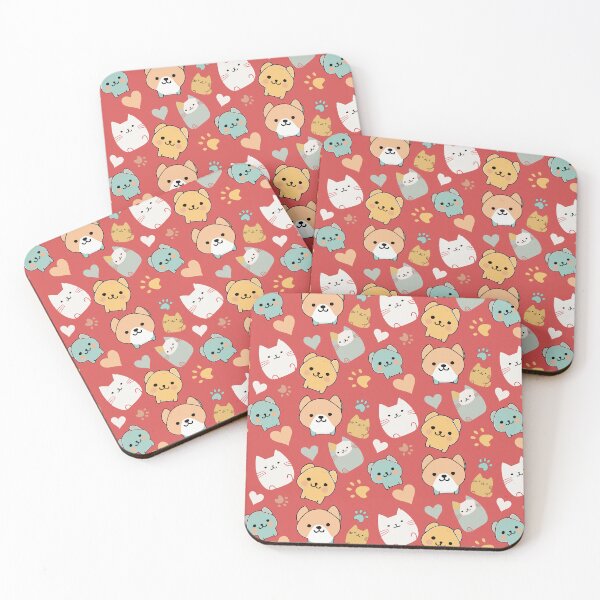 Item preview, Pattern: dog, cat, heart and animal paw - dark pink background designed and sold by Artxplor.