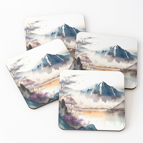 Item preview, Japanese-style Watercolour Mountain and Lake Landscape; Perfect gift for nature lovers; Ideal for Japanese nature art for home décor designed and sold by erzypher.