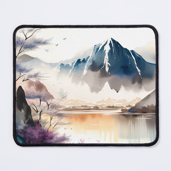 Item preview, Japanese-style Watercolour Mountain and Lake Landscape; Perfect gift for nature lovers; Ideal for Japanese nature art for home décor designed and sold by erzypher.