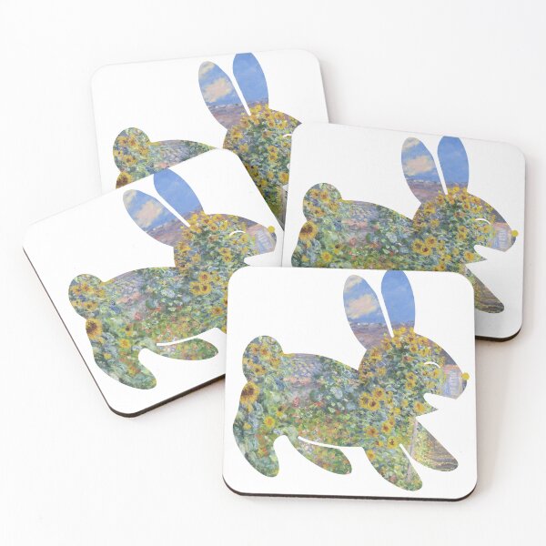 Item preview, Cute Smiling Sunflower Rabbit with Claude Monet Garden at Vetheuil Painting designed and sold by RubberBandBall.