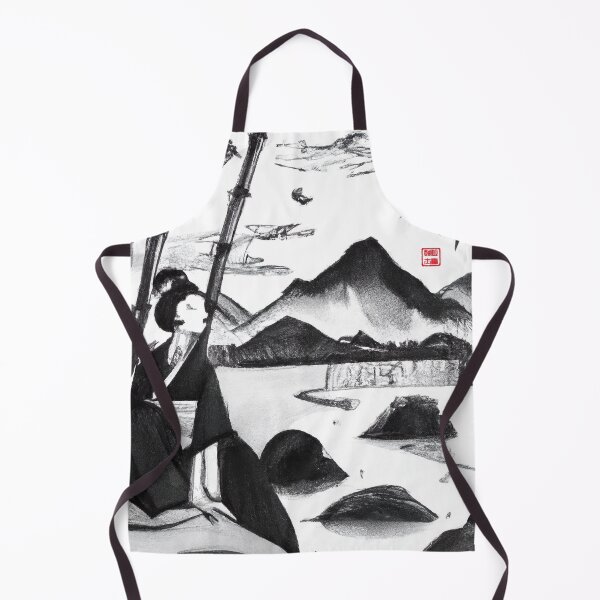 Item preview, Sumi-e Japanese ink drawing, geisha by the lake designed and sold by Monkonthehill.