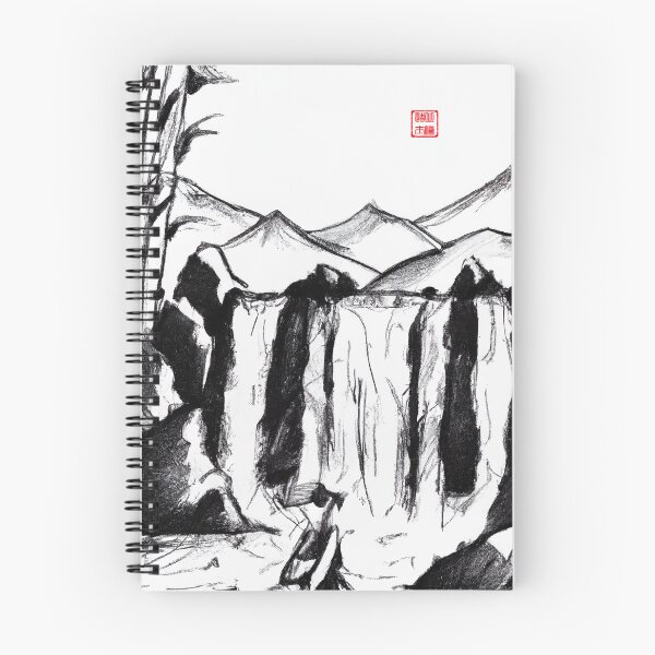 Item preview, Sumi-e Japanese ink drawing, Geisha in front of a waterfall, designed and sold by Monkonthehill.