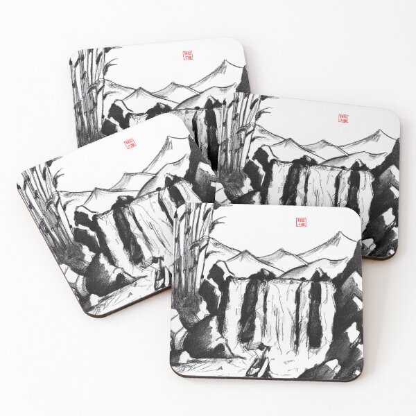 Item preview, Sumi-e Japanese ink drawing, Geisha in front of a waterfall, designed and sold by Monkonthehill.