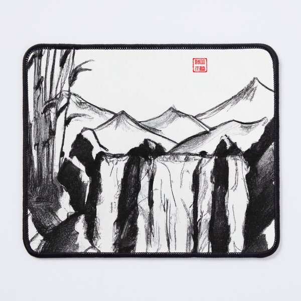 Item preview, Sumi-e Japanese ink drawing, Geisha in front of a waterfall, designed and sold by Monkonthehill.