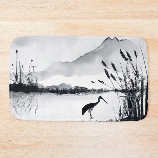 Item preview, Sumi-e Japanese ink painting, crane in pond with reeds designed and sold by Monkonthehill.