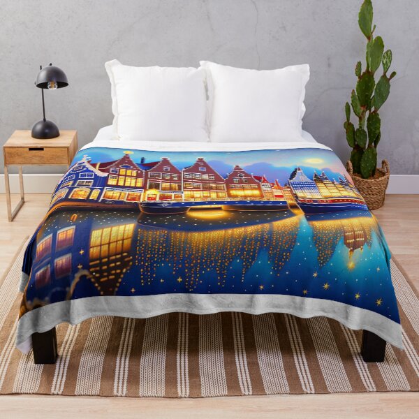 Item preview, A colourful canalside Dutch City at NIGHT STARRY SKY designed and sold by MardiBoy.