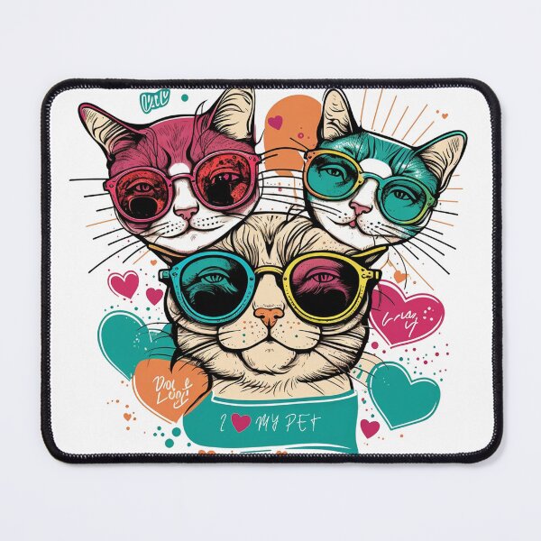 Artikelvorschau, Verspielt und bunt gestaltetes Grafik-T-Shirt mit glücklichen Katzen und Kätzchen, die Sonnenbrillen tragen, perfekt zur Feier des Tags der Liebe zu deinem Haustier entworfen und verkauft von Dmayem.