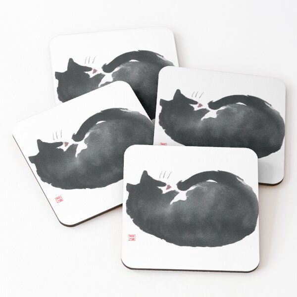 Item preview, Sumi-e Japanese ink drawing, sleeping cat designed and sold by Monkonthehill.