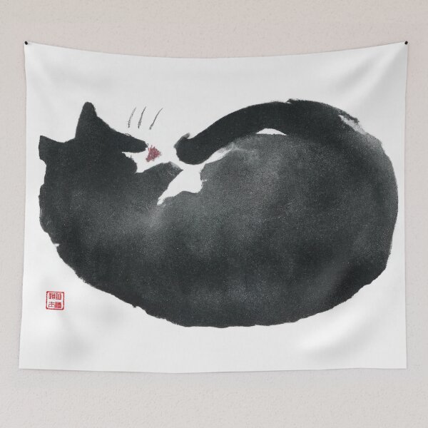 Item preview, Sumi-e Japanese ink drawing, sleeping cat designed and sold by Monkonthehill.