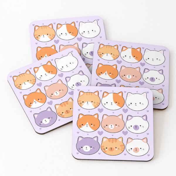Item preview, Cute cat faces pattern - kawaii cat heads illustration  designed and sold by Yarafantasyart.