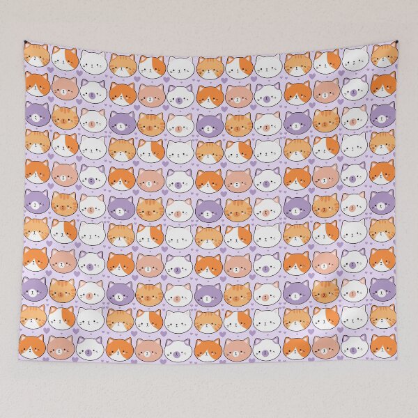 Item preview, Cute cat faces pattern - kawaii cat heads illustration  designed and sold by Yarafantasyart.