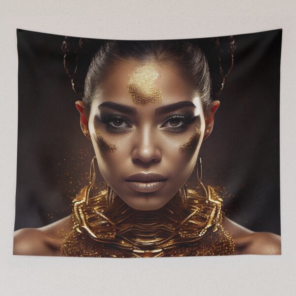 Item preview, Golden Goddess: A Stunning Woman Adorned in Gold Makeup and Chains designed and sold by PosterManiaRo.