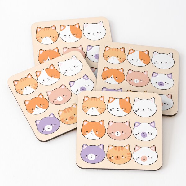 Item preview, Cute cat faces pattern - kawaii cat heads illustration  designed and sold by Yarafantasyart.