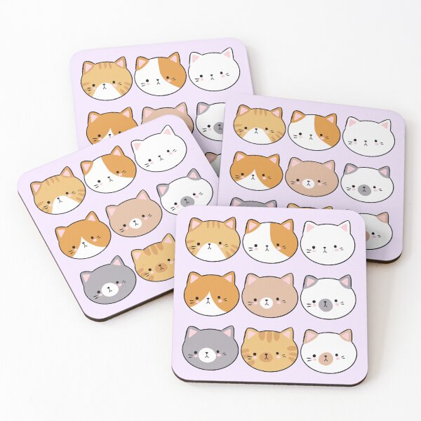 Item preview, Cute cat faces pattern - kawaii cat heads illustration  designed and sold by Yarafantasyart.