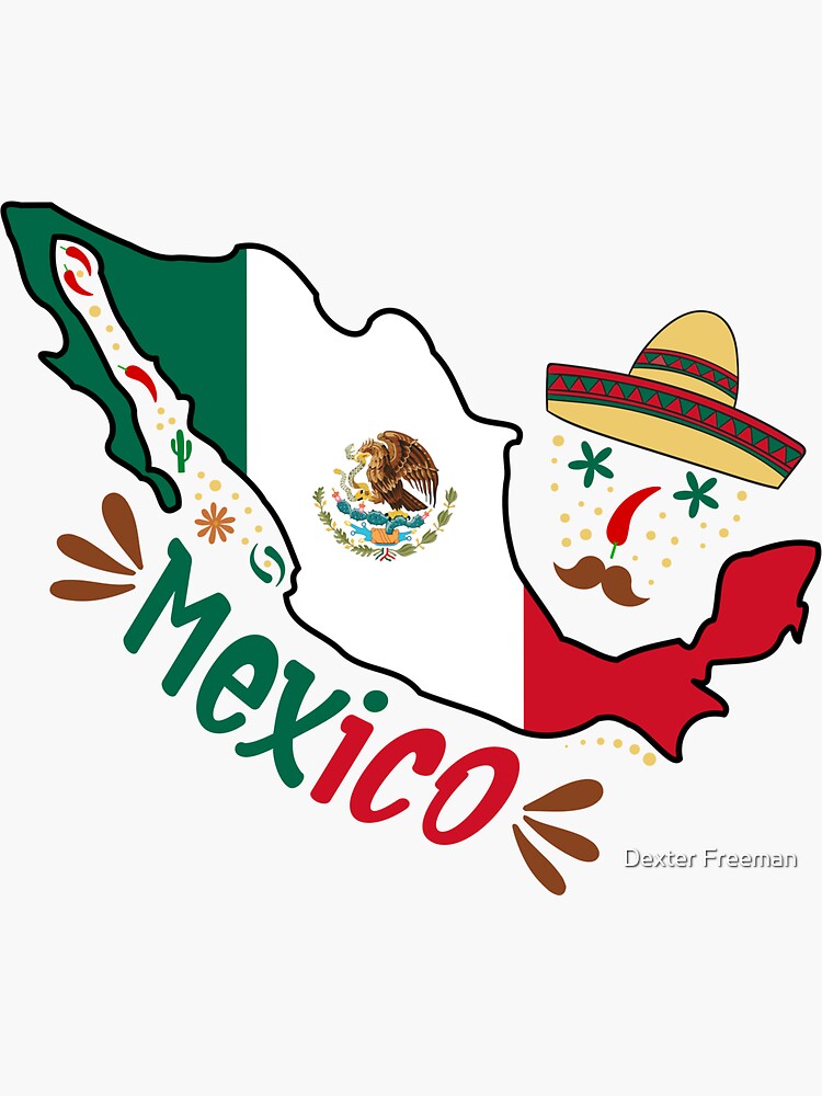 Mexico Flag inside a Map and a Sombrero for Flag Day of Mexico Sticker for  Sale by Dexter Freeman
