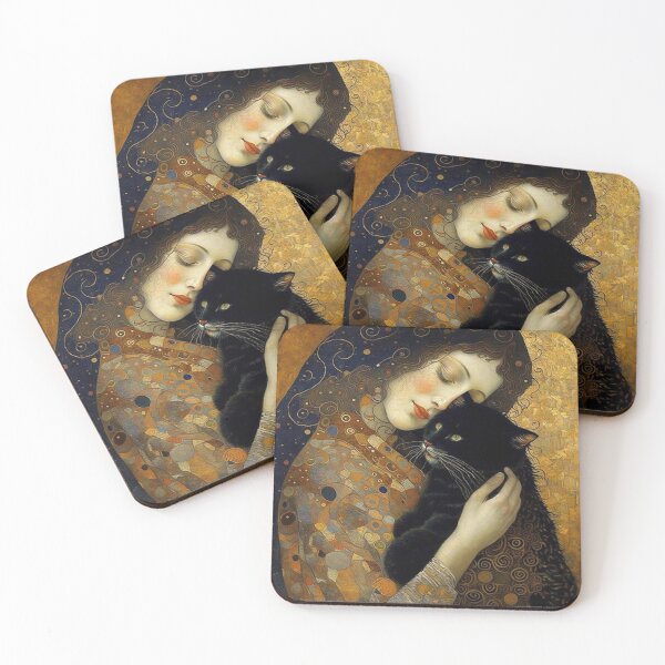 Item preview, Kiss Black Cat - The Kiss - Gustav Klimt remake - for cat lovers, for Klimt lovers designed and sold by EmeraldeaArt.