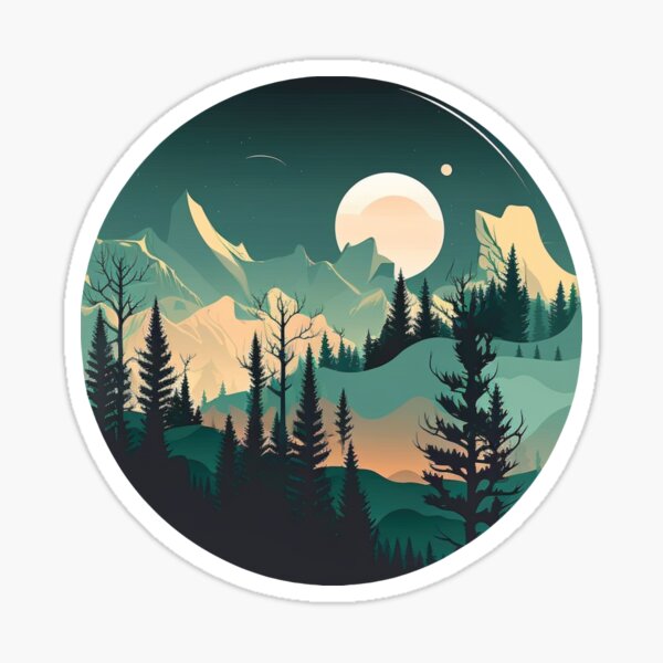 Item preview, Moutains and the moon behind a pine forest designed and sold by Art-Faux.