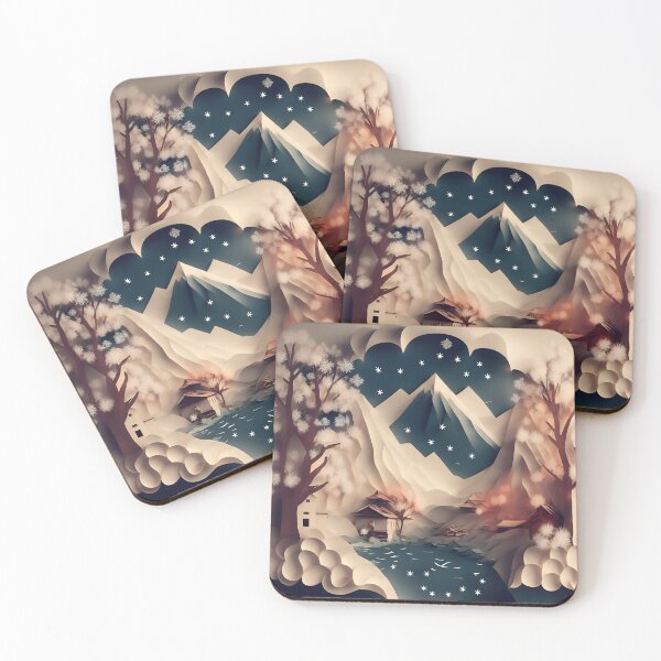 Item preview, Snowy Mountain Village in Paper art style designed and sold by FormFinder.