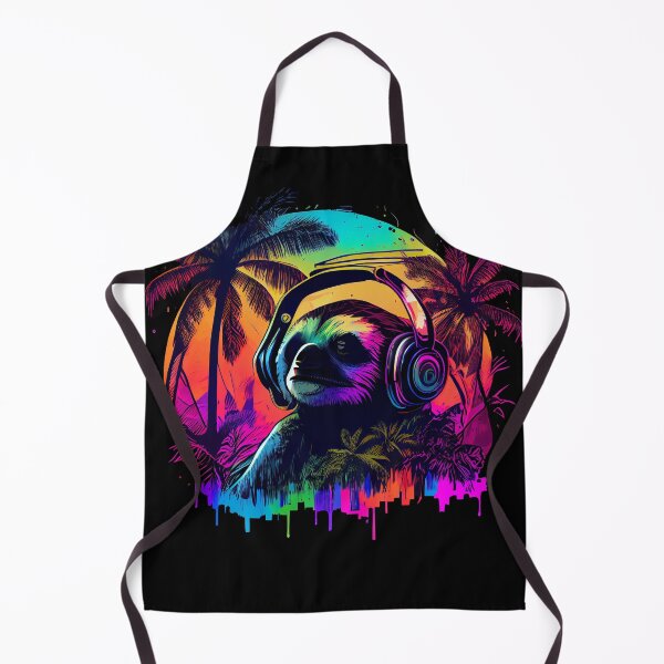 Item preview, Synthwave Retrowave Sloth with Headphones and Retro Sunset Palm Trees Graphic designed and sold by SpookshowDesign.