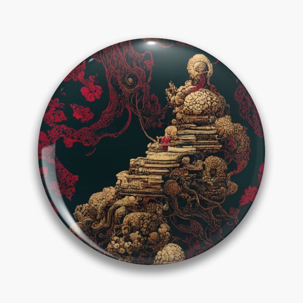 Item preview, Elaborate Dark Red Ink Illustration Featuring Tarot Card, Buddha Statue, and Mandelbulb Fractal designed and sold by kfir marco.