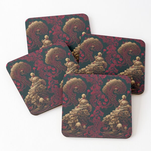 Item preview, Elaborate Dark Red Ink Illustration Featuring Tarot Card, Buddha Statue, and Mandelbulb Fractal designed and sold by kfir marco.