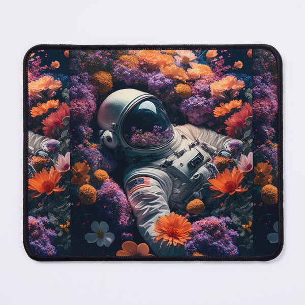 Artikelvorschau, Astronaut in Blumen - Cinematic Top-View Kunstdruck entworfen und verkauft von kfir marco.