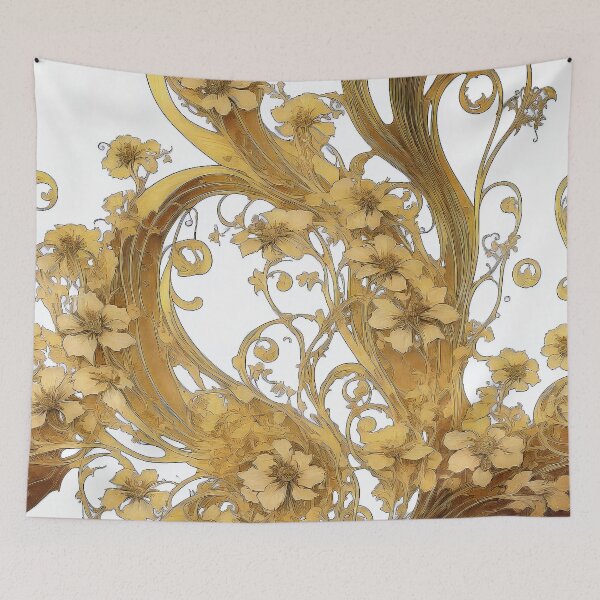 Item preview, Golden Yellow Flowers Spiral Art Nouveau Alphonse Mucha Whorl designed and sold by entwithanaxe.
