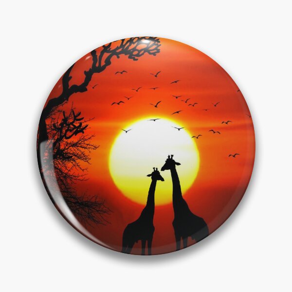 Item preview, Night in safari, Vibrant Dark Orange Sunset with Giraffe Silhouettes designed and sold by Moneline.