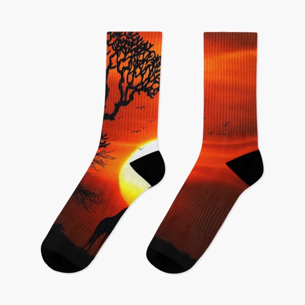 Item preview, Night in safari, Vibrant Dark Orange Sunset with Giraffe Silhouettes designed and sold by Moneline.