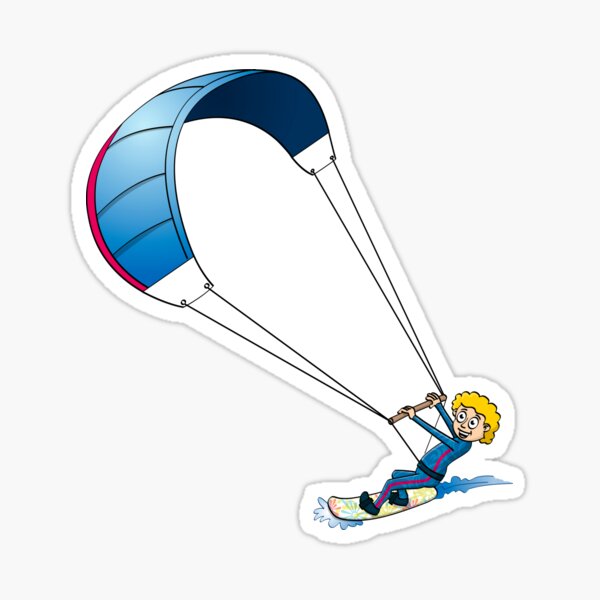 Funny kite surfing cartoon style illustration Sticker
