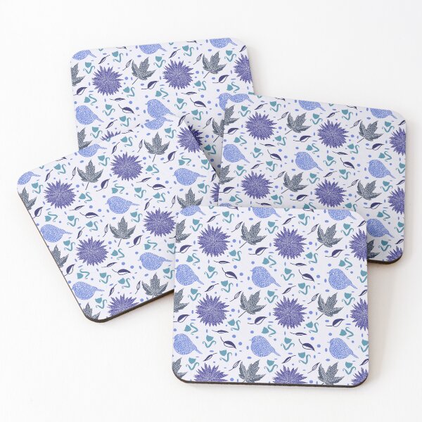 Artikelvorschau, Volkskunst Stle Birds & Leaves Pattern in Blau entworfen und verkauft von BirdsNatureArt.