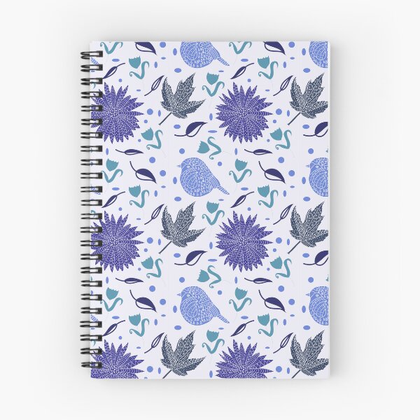 Item preview, Folk Art Stle Birds & Leaves Pattern in Blue designed and sold by BirdsNatureArt.