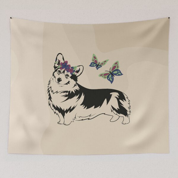 Item preview, Welsh Corgi Pembroke with Flower and Butterfly designed and sold by SeasonalDogs.