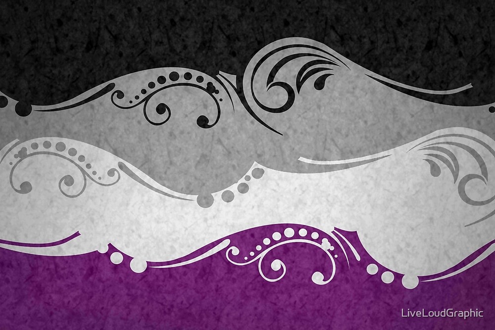 Fancy Swooped and Swirled Asexual Pride Flag Background by LiveLoudGraphic