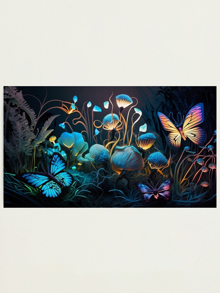 Night-time Fantasy Butterfly Floral Arrangement Digital Painting 