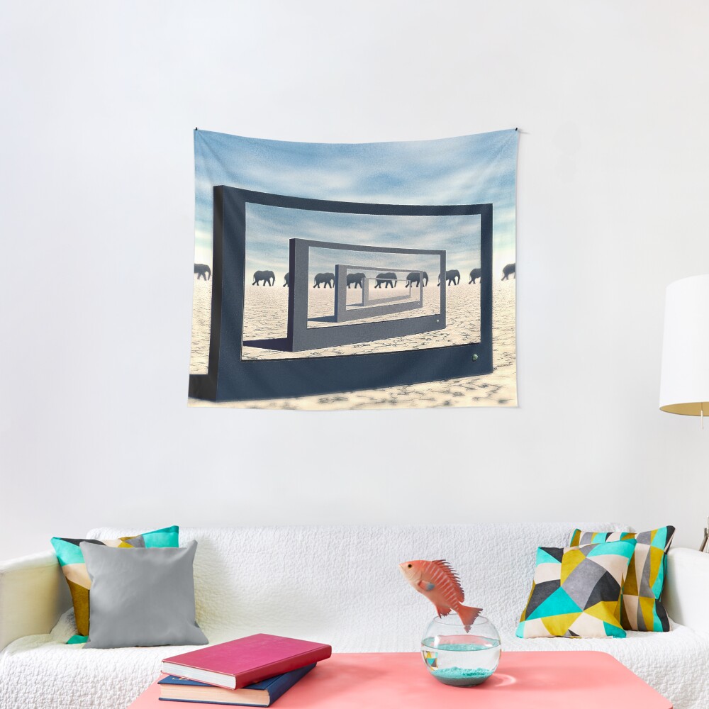 Surreal Elephant Desert Scene Tapestry