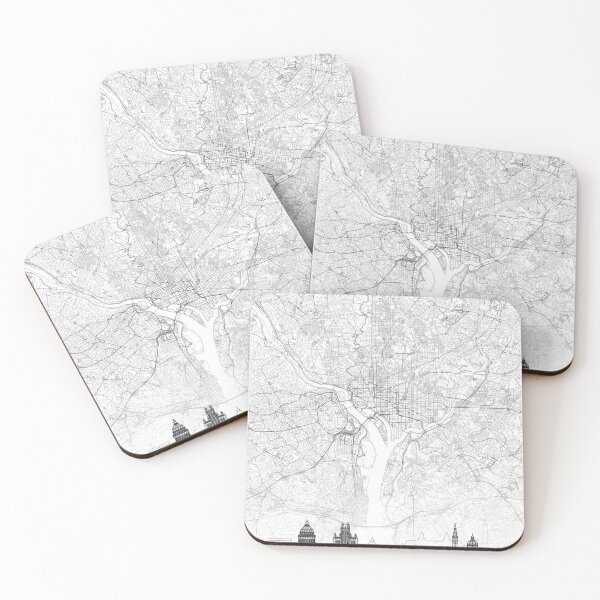 Item preview, Washington DC Map Skyline BW Line by LandSartprints designed and sold by LandSartprints.