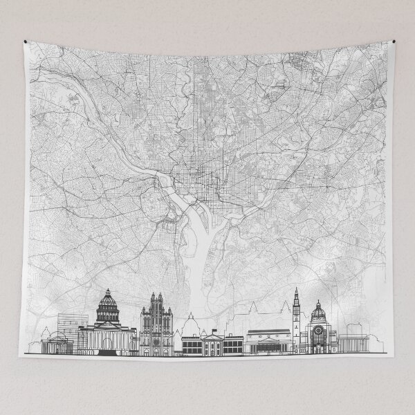 Item preview, Washington DC Map Skyline BW Line by LandSartprints designed and sold by LandSartprints.