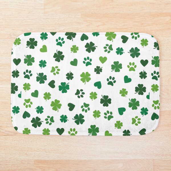 Item preview, St Patricks Day Pattern of Hearts, Four Leaf Clovers and Paw Prints with White Background designed and sold by Sorry-NotSorry.