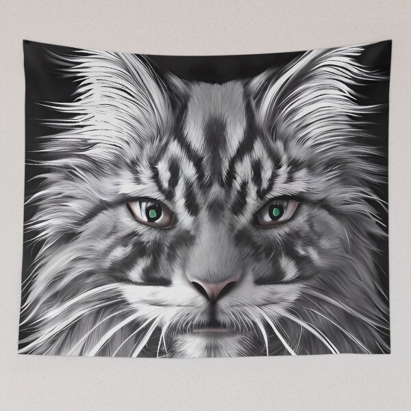 Item preview, Black and White Maine Coon Cat designed and sold by Aww_To_Z Animals.